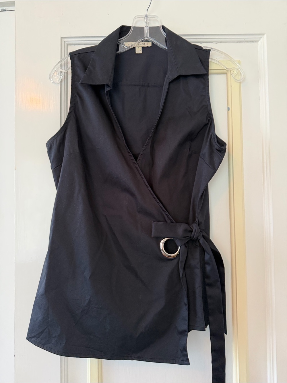 41 Hawthorn Black Sleeveless Wrap Top with O-Ring Tie